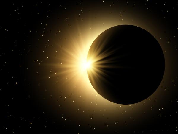 zonsverduistering 90% wanneer de eerste schijf zon weer zichtbaar wordt achter de maan